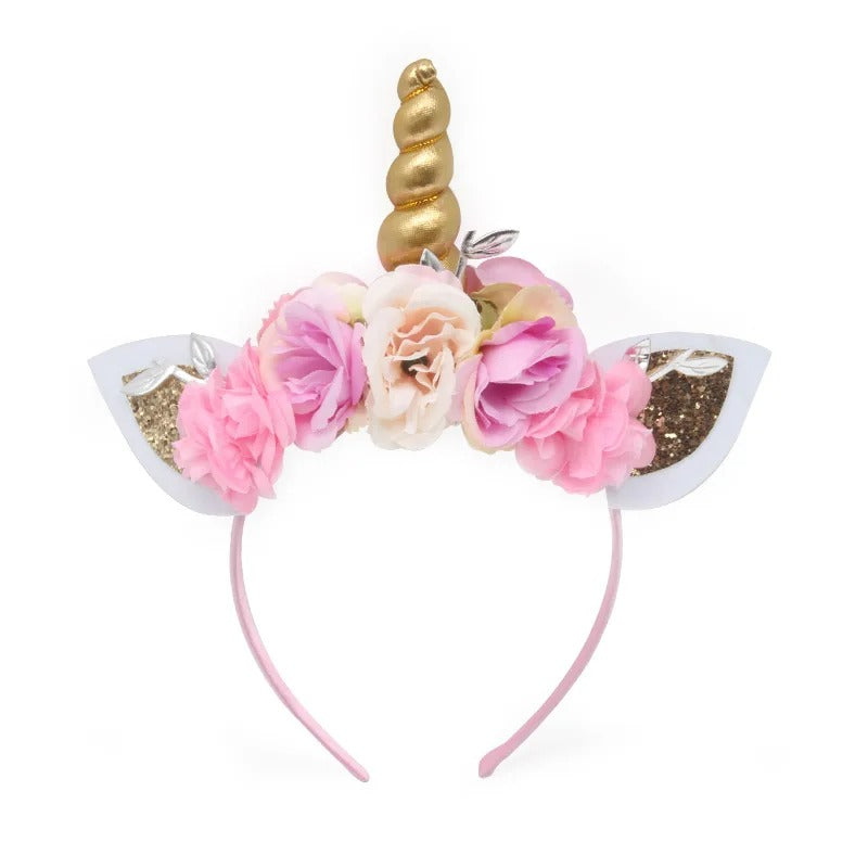 Serre-tête licorne doré fleuri